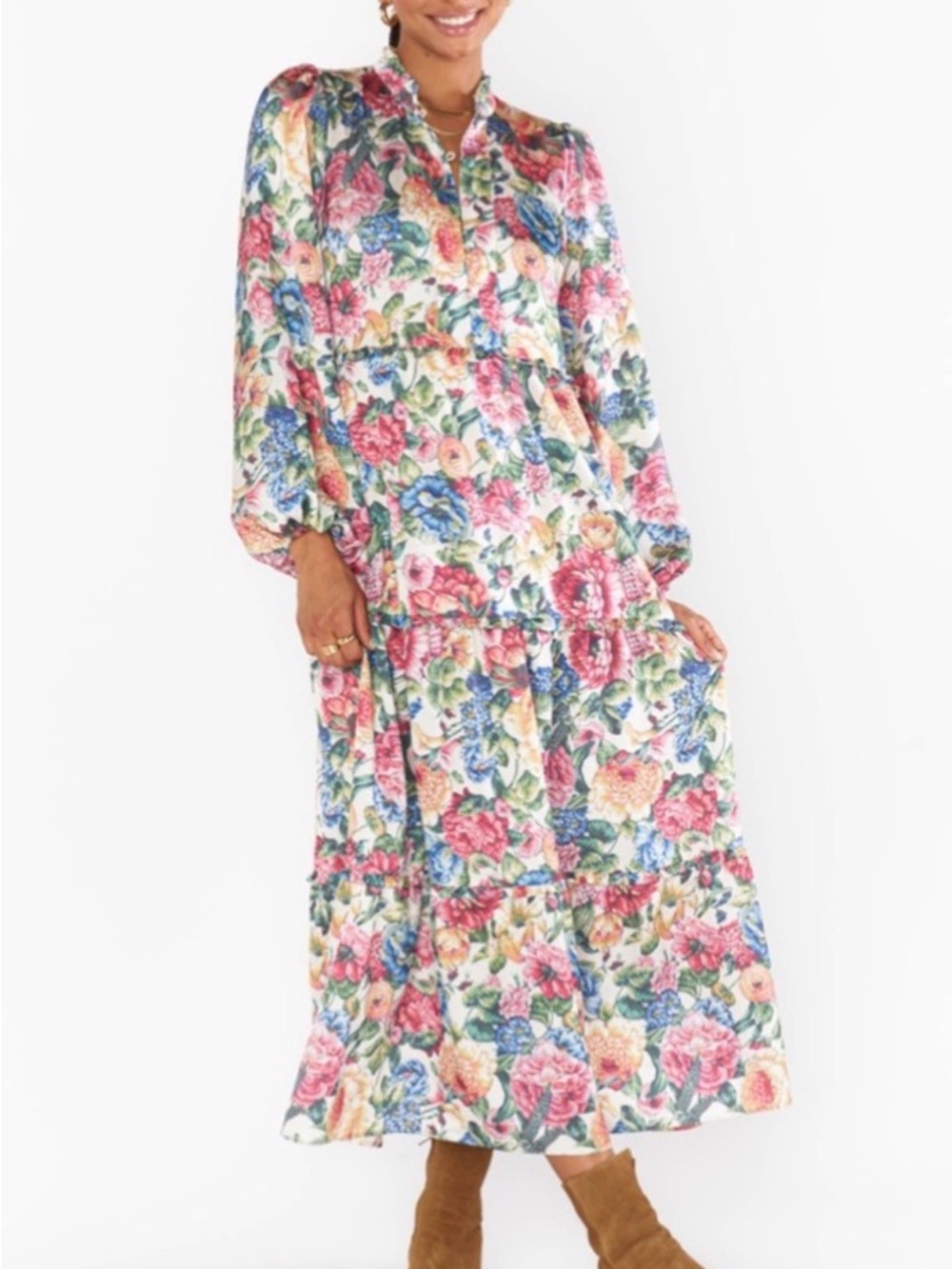Show Me Your MuMu White Floral Tiered Maxi Dress
